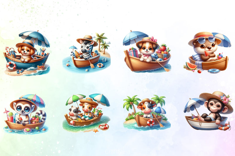 Cute Animals Boat Summer Clipart Bundle - CraftNest - Digital Crafting and Art