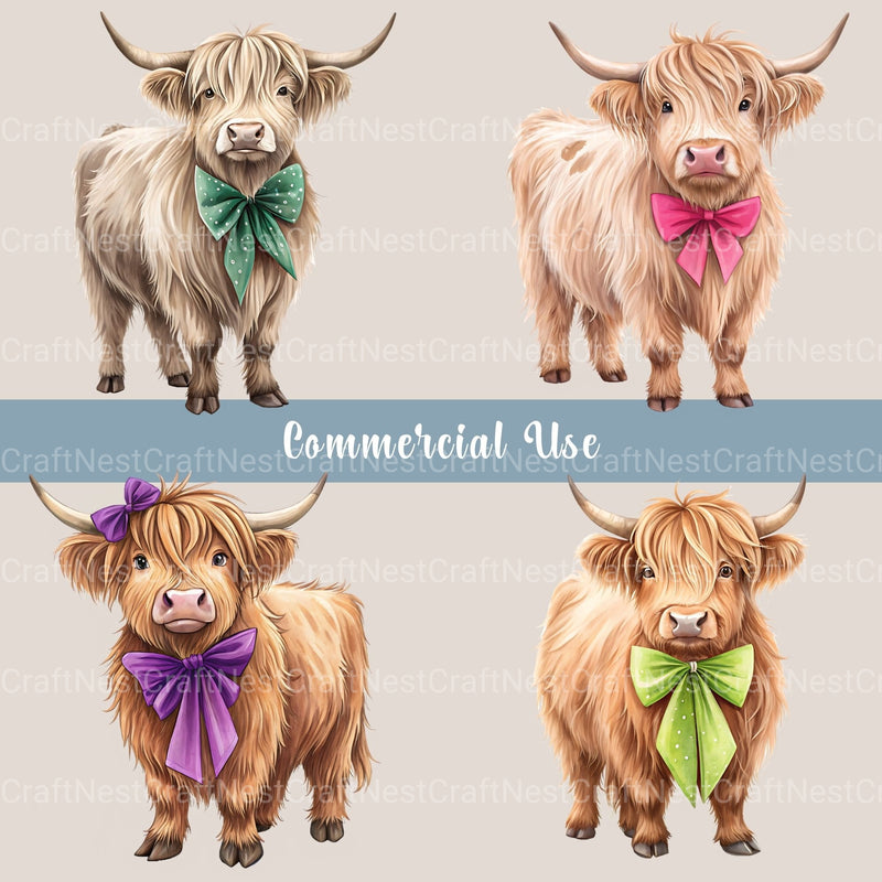 Coquette Highland Cows Clipart Bundle - CraftNest - Digital Crafting and Art