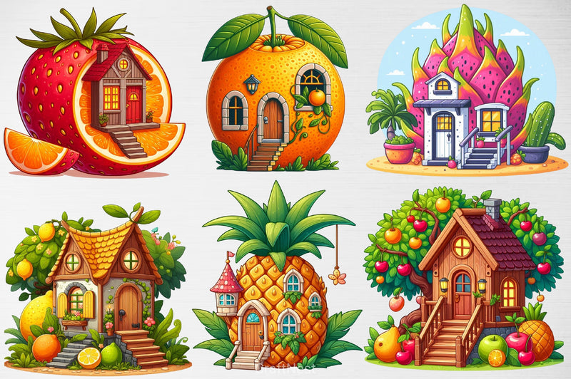 Fruit Houses Clipart Bundle - CraftNest - Digital Crafting and Art