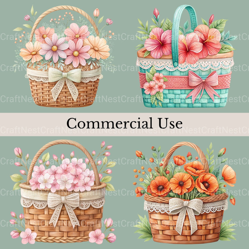 Flower Baskets Clipart Bundle - CraftNest - Digital Crafting and Art