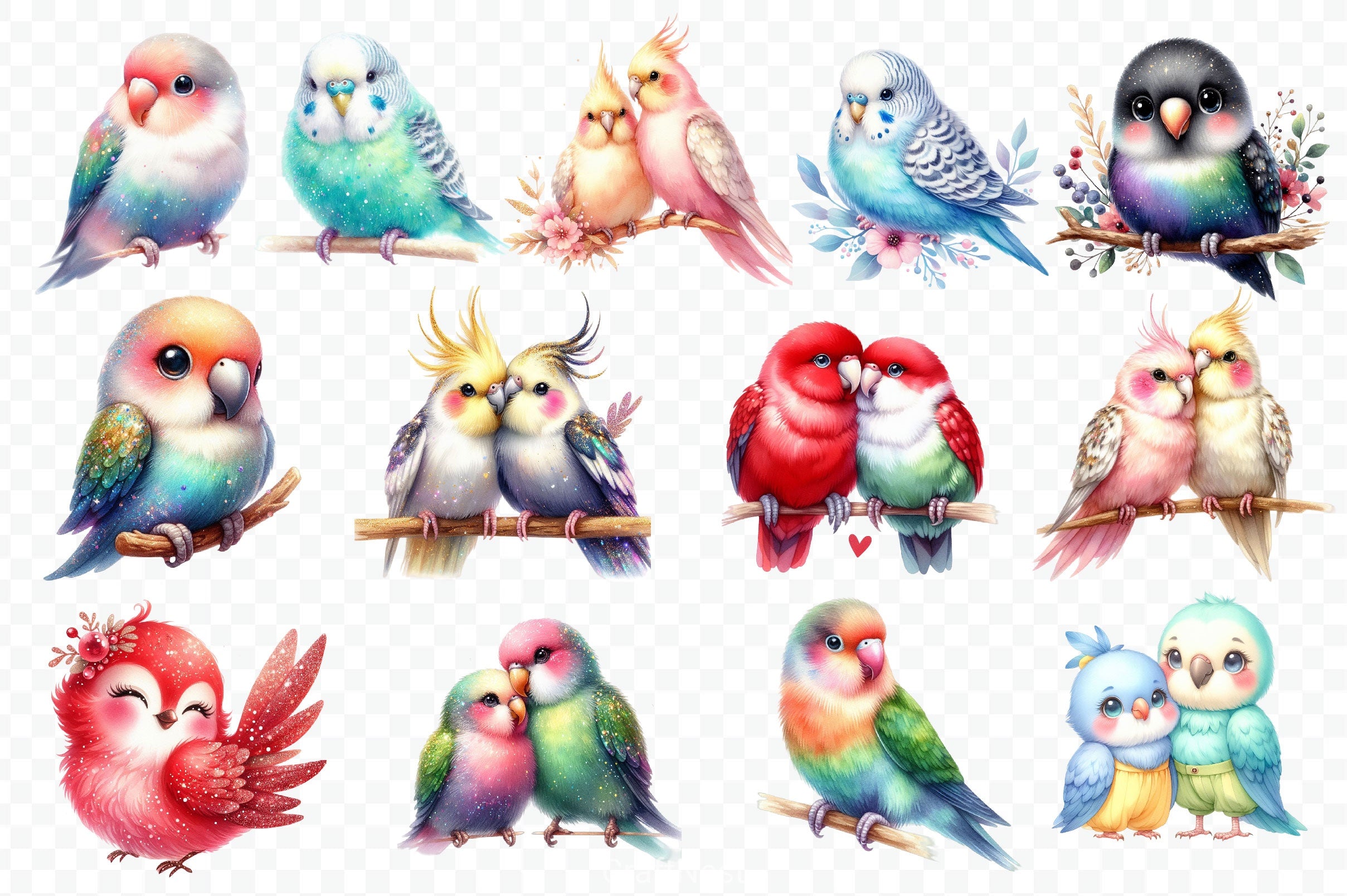 Lovebirds Set Clipart Bundle - CraftNest - Digital Crafting and Art