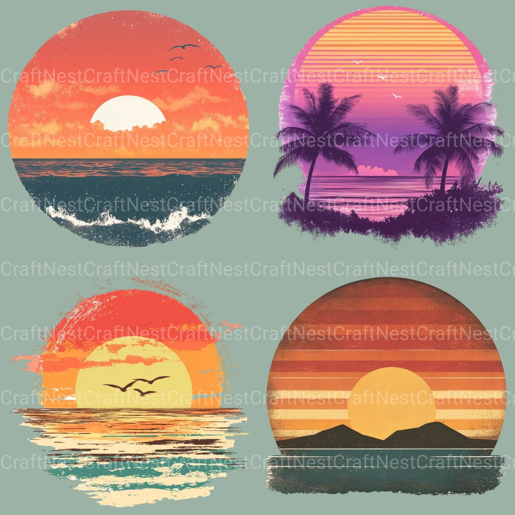 Retro Sunsets Clipart Bundle - CraftNest - Digital Crafting and Art