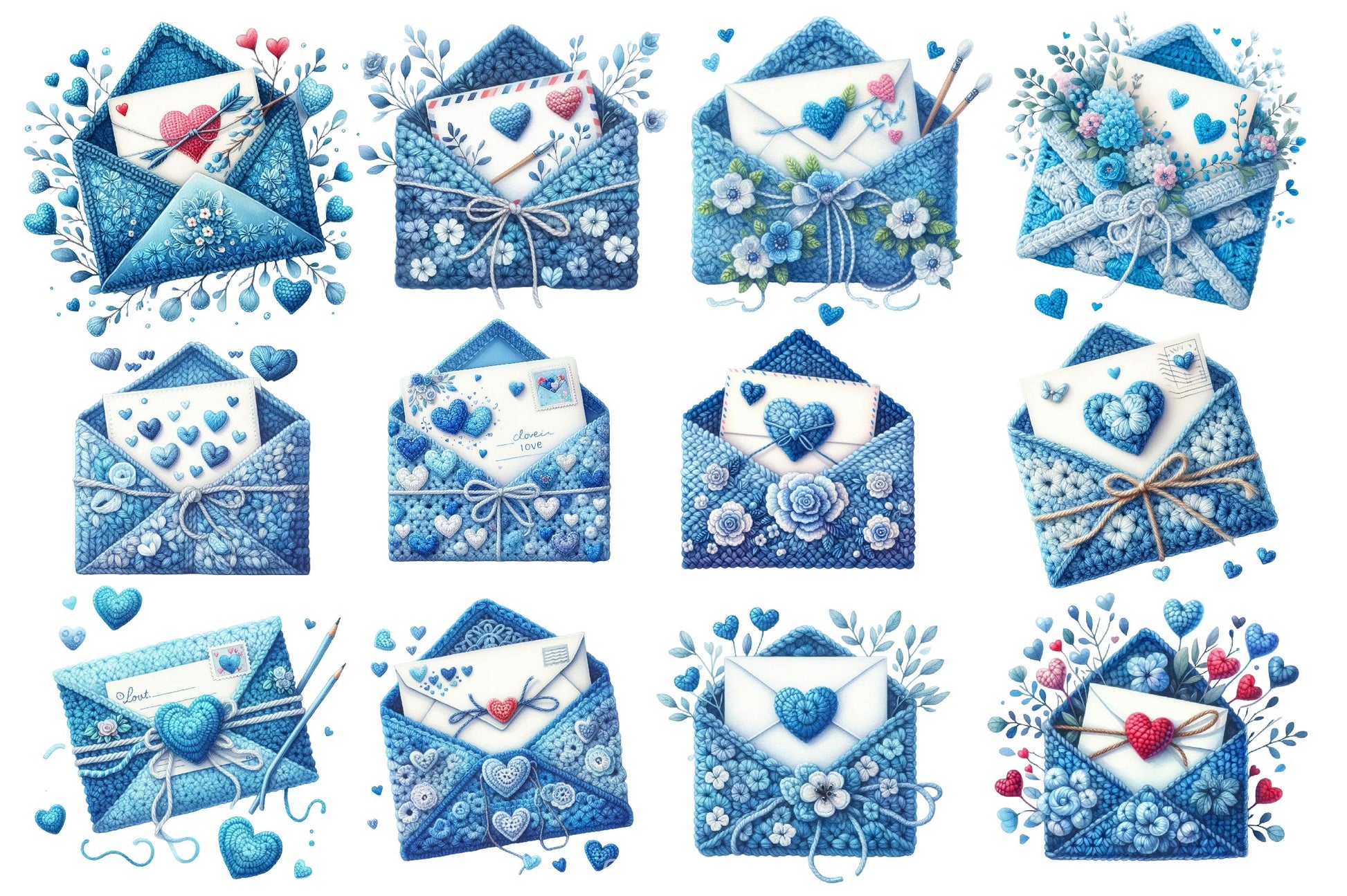 Blue Valentine Crochet Envelopes Clipart Bundle - CraftNest - Digital Crafting and Art