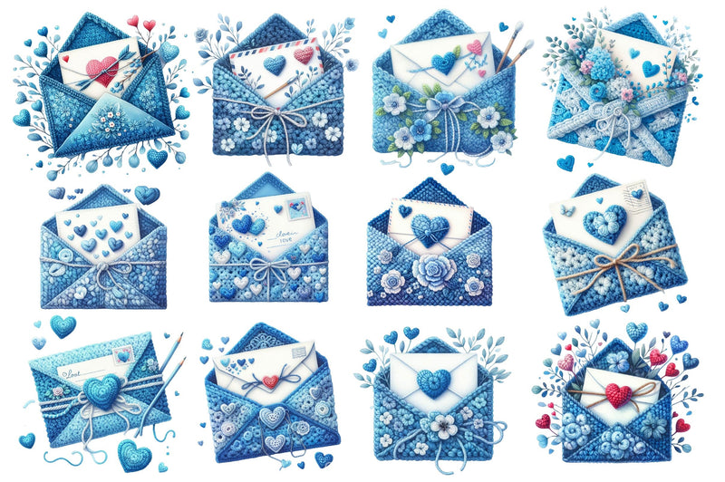 Blue Valentine Crochet Envelopes Clipart Bundle - CraftNest - Digital Crafting and Art