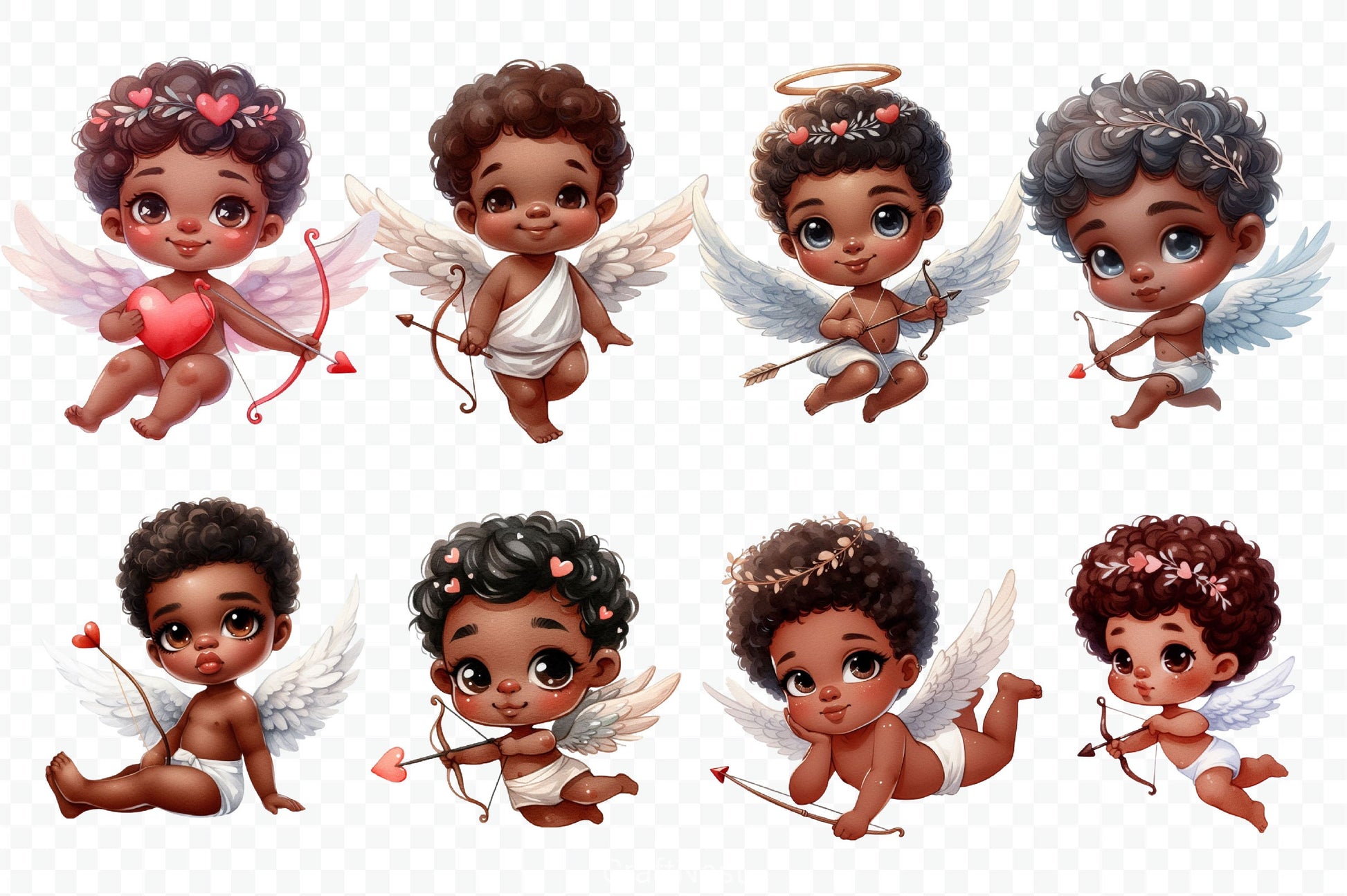 Cute African American Cupid Clipart Bundle - CraftNest - Digital Crafting and Art
