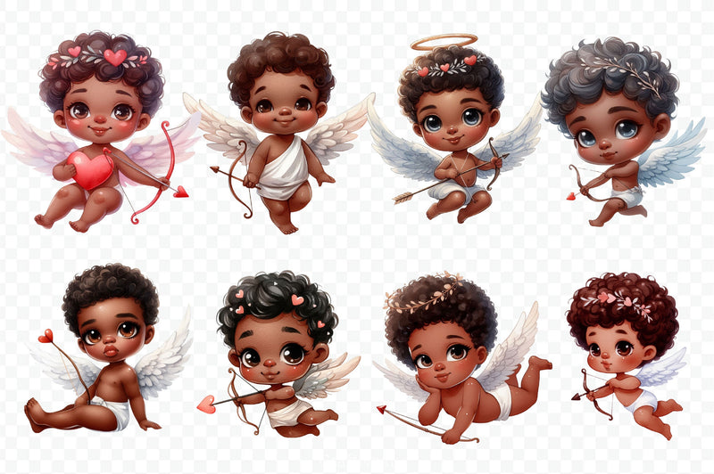 Cute African American Cupid Clipart Bundle - CraftNest - Digital Crafting and Art