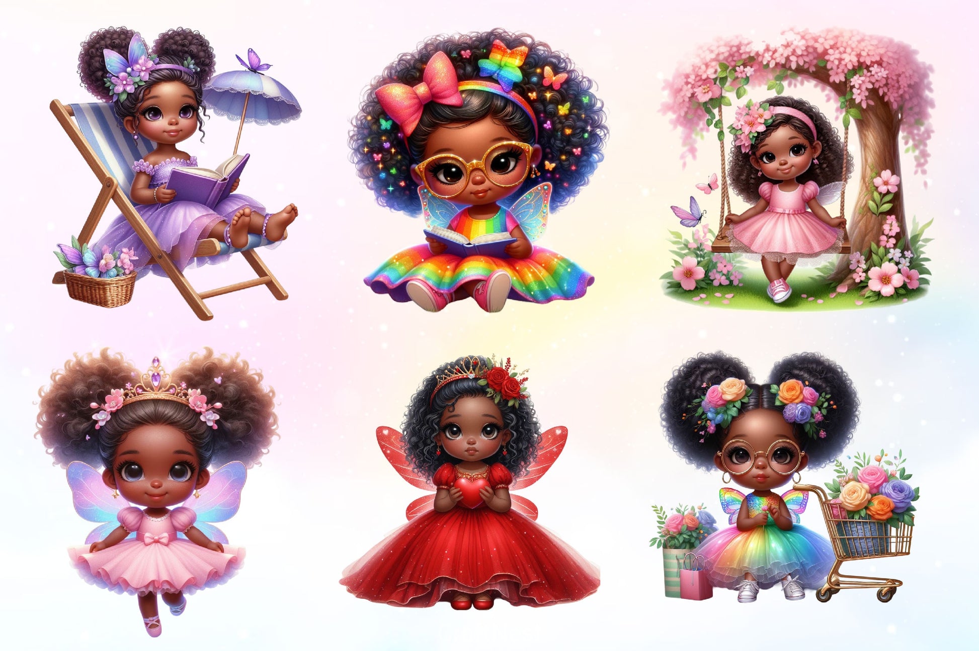 Little Black Fairy African Girl Watercolor Clipart Bundle - CraftNest - Digital Crafting and Art