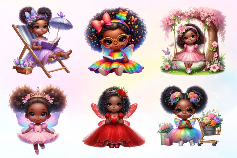 Little Black Fairy African Girl Watercolor Clipart Bundle - CraftNest - Digital Crafting and Art
