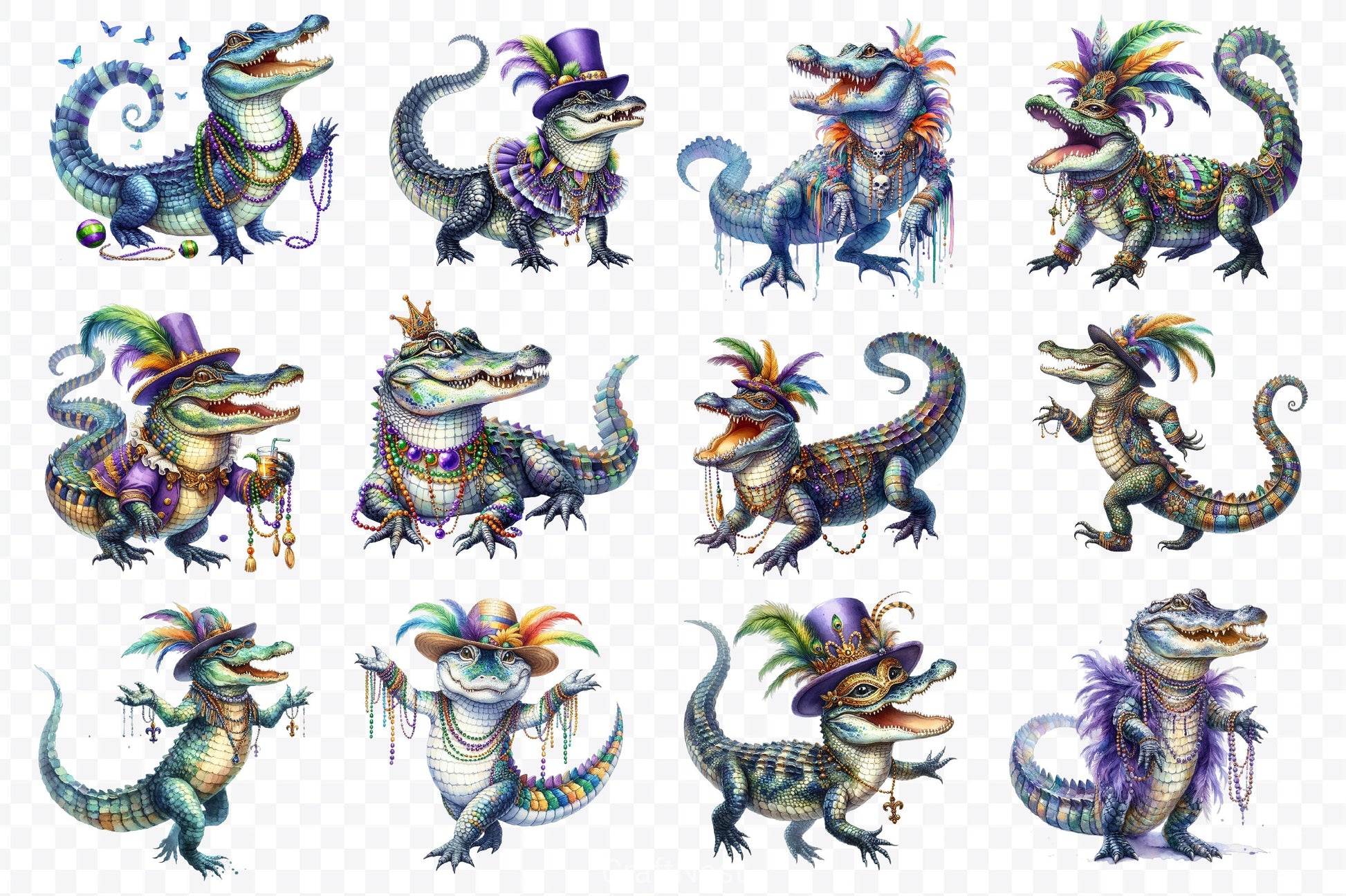 Mardi Gras Crocodile Clipart Bundle 7 - CraftNest - Digital Crafting and Art