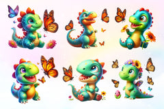 Cute Dinosaur With Butterfly Clipart Bundle 2 - CraftNest - Digital Crafting and Art