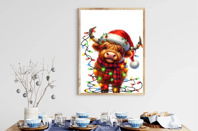 Cute Christmas Highland Cow Clipart - CraftNest - Digital Crafting and Art