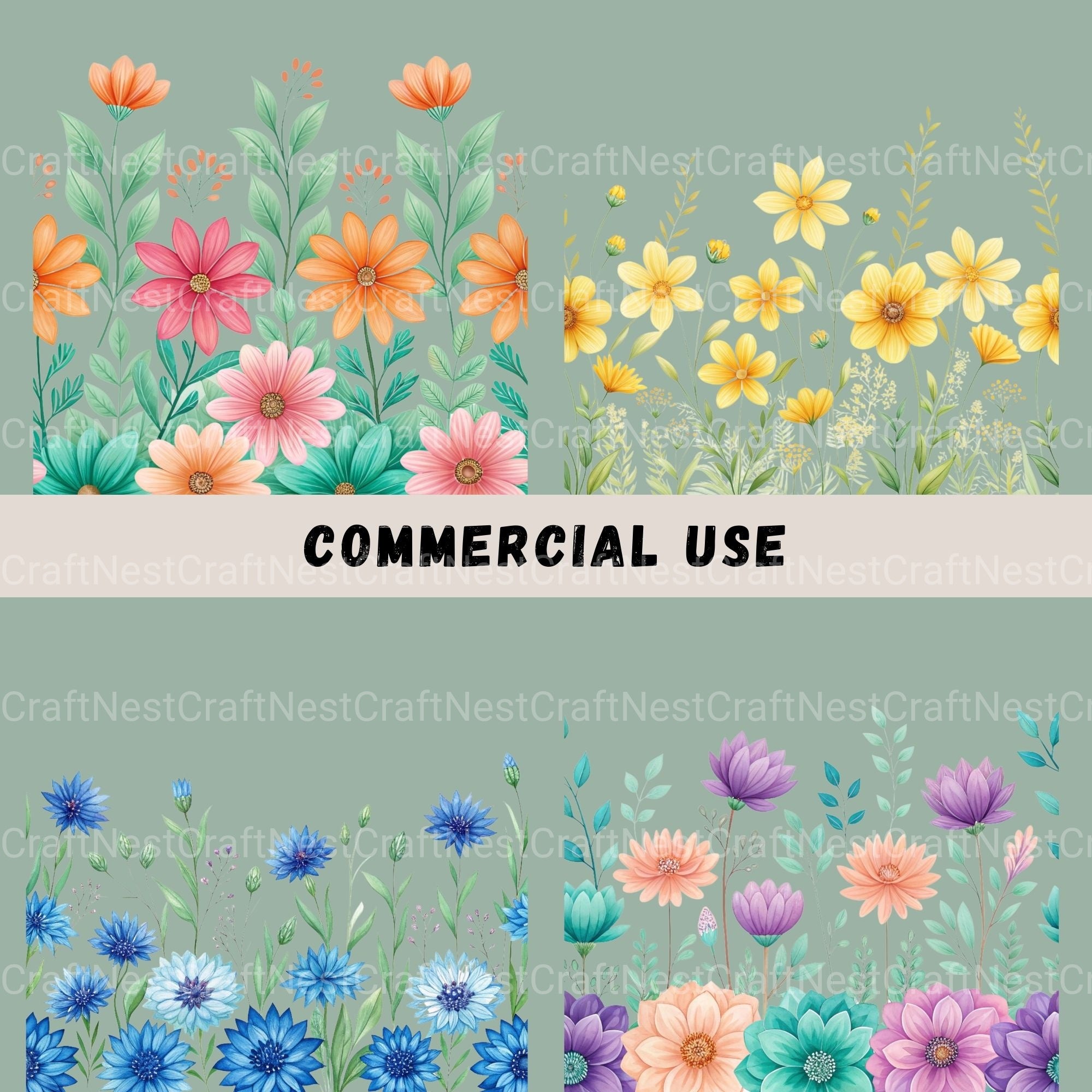 Seamless Flower Border Clipart Bundle - CraftNest - Digital Crafting and Art