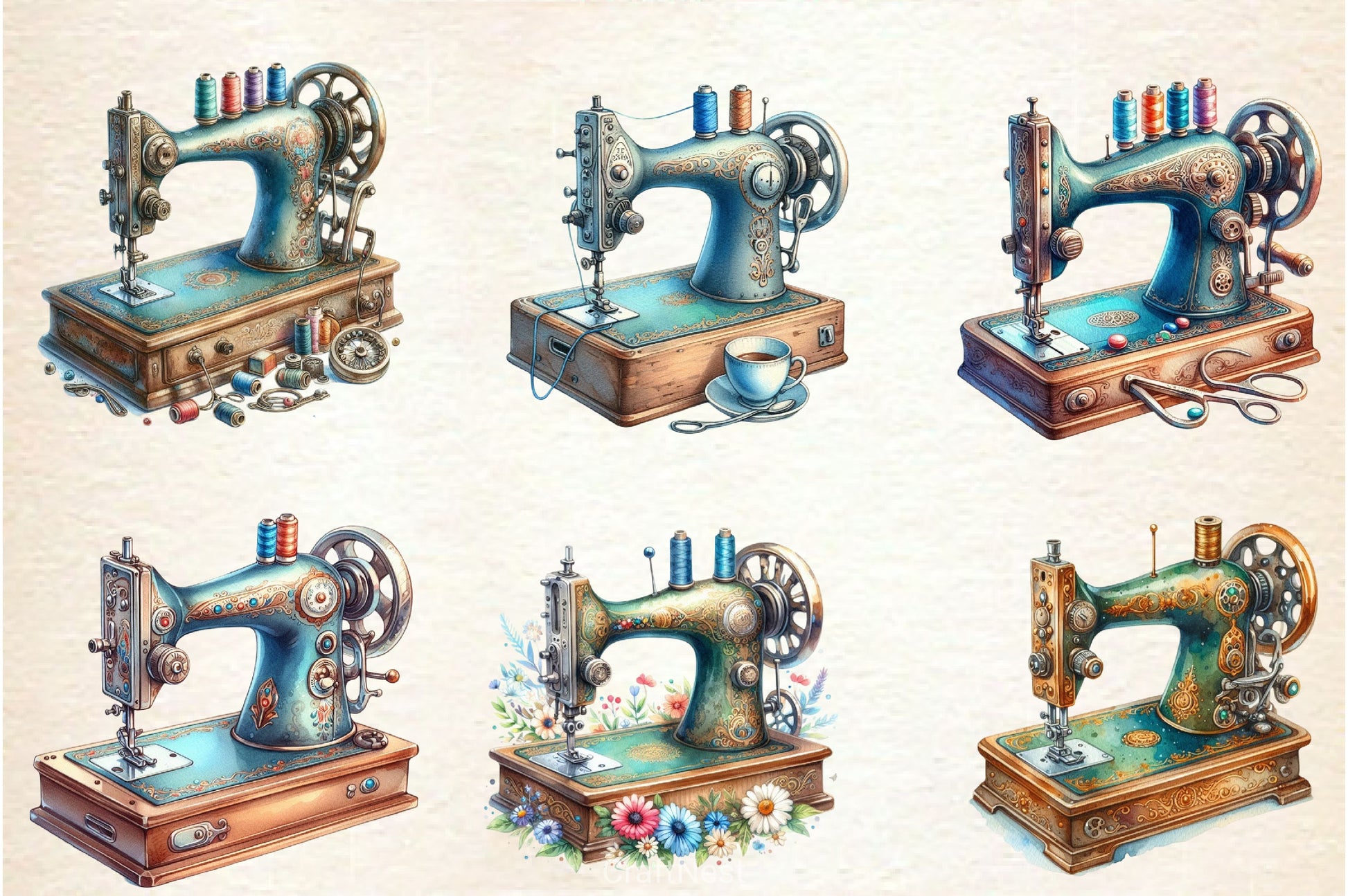 Vintage Sewing Machines Clipart Bundle 2 - CraftNest - Digital Crafting and Art