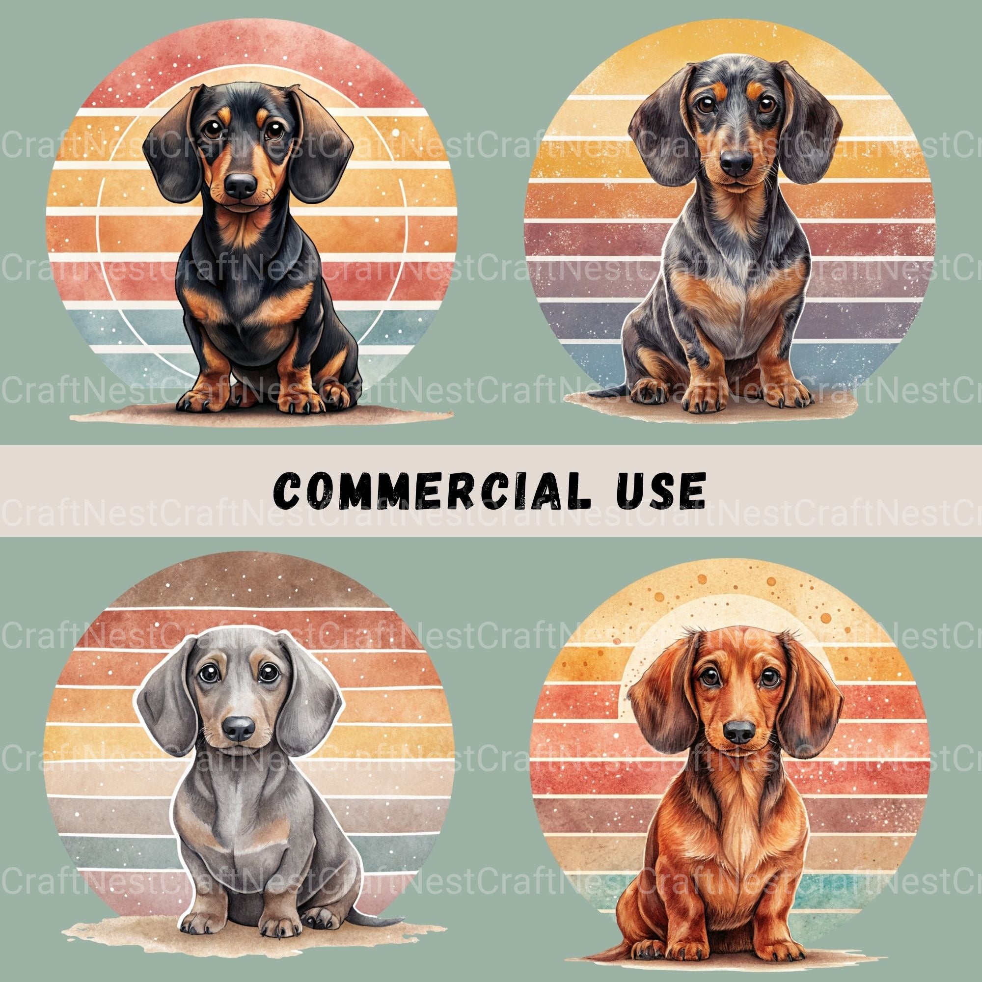 Dachshunds Vintage Sunset Clipart Bundle - CraftNest - Digital Crafting and Art