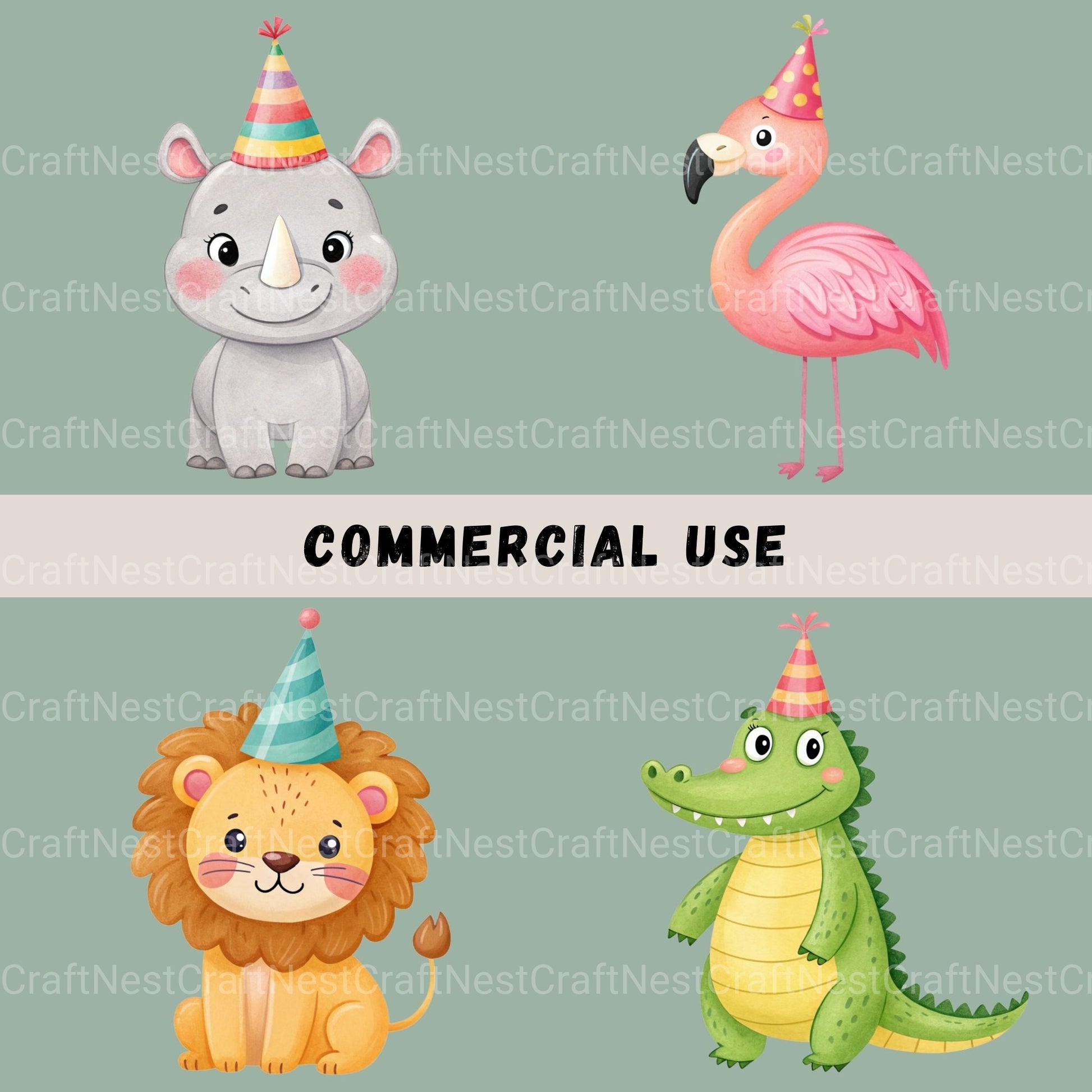 Safari Animals Birthday Clipart Bundle - CraftNest - Digital Crafting and Art