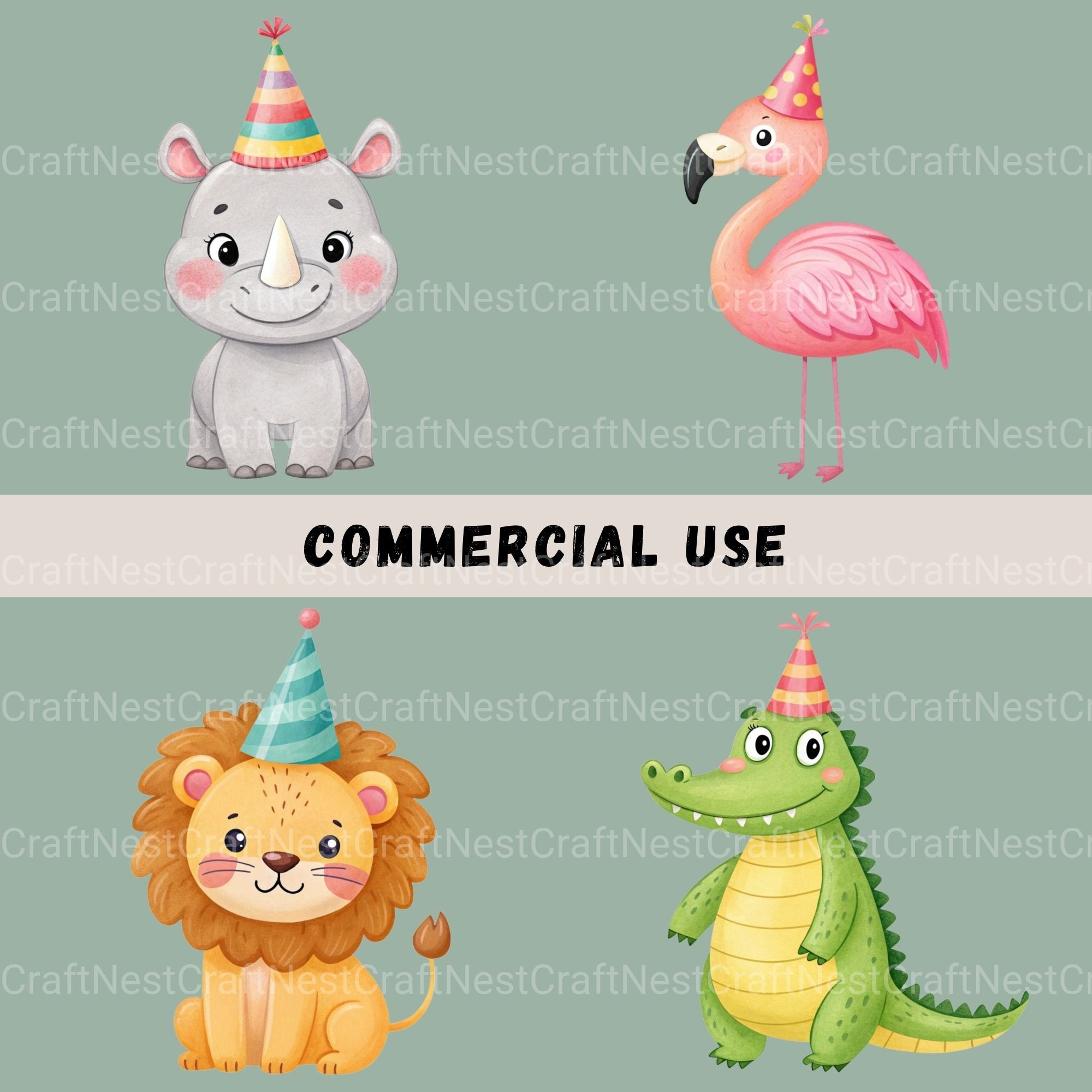 Safari Animals Birthday Clipart Bundle - CraftNest - Digital Crafting and Art