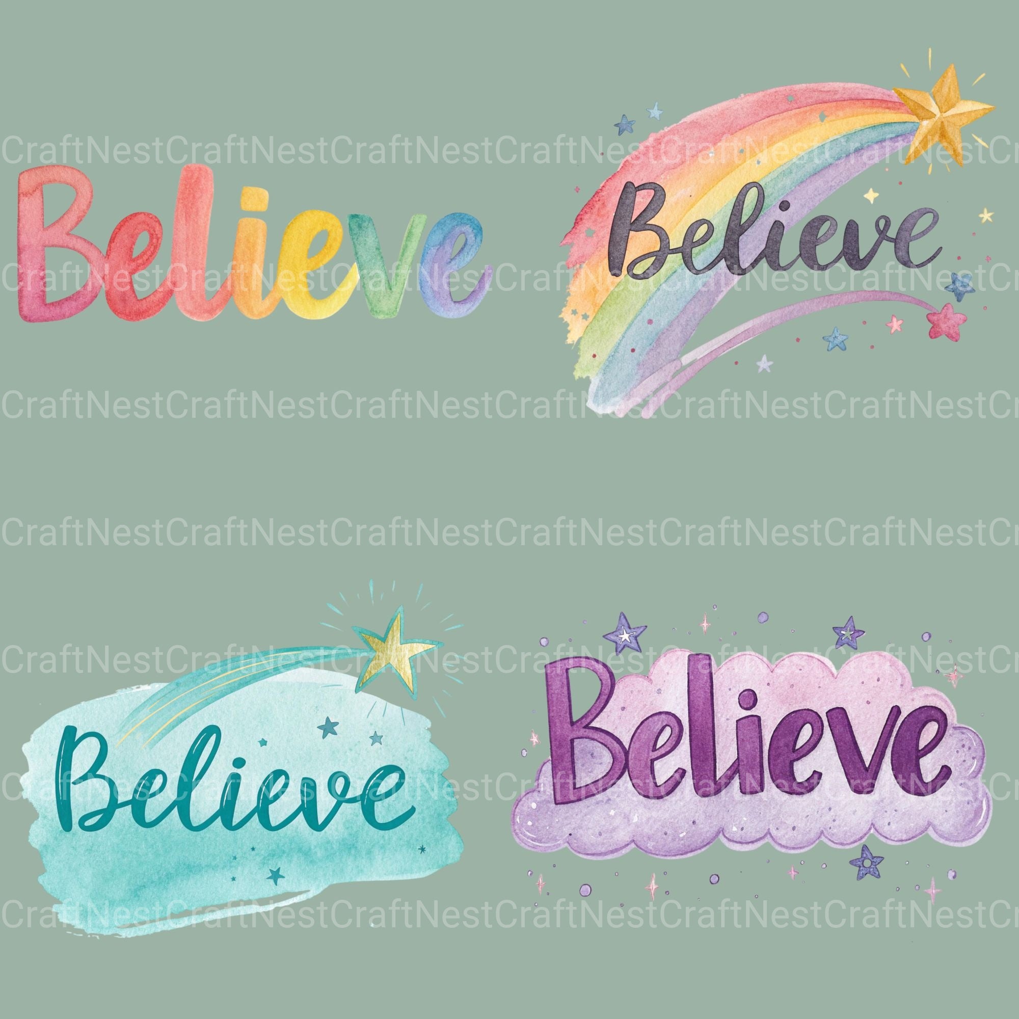 Believe Word Clipart Bundle - CraftNest - Digital Crafting and Art