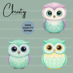 Pastel Owls Clipart Bundle - CraftNest - Digital Crafting and Art