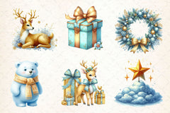 Light Blue Gold Christmas Clipart Bundle 2 - CraftNest - Digital Crafting and Art