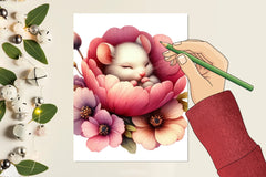 Mouse Sleeping in Flower Clipart Bundle - CraftNest - Digital Crafting and Art