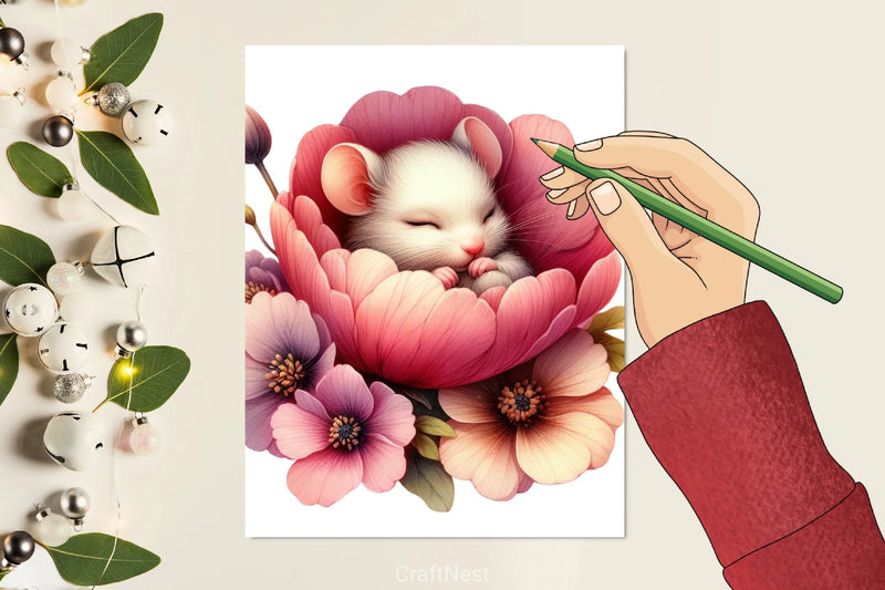 Mouse Sleeping in Flower Clipart Bundle - CraftNest - Digital Crafting and Art