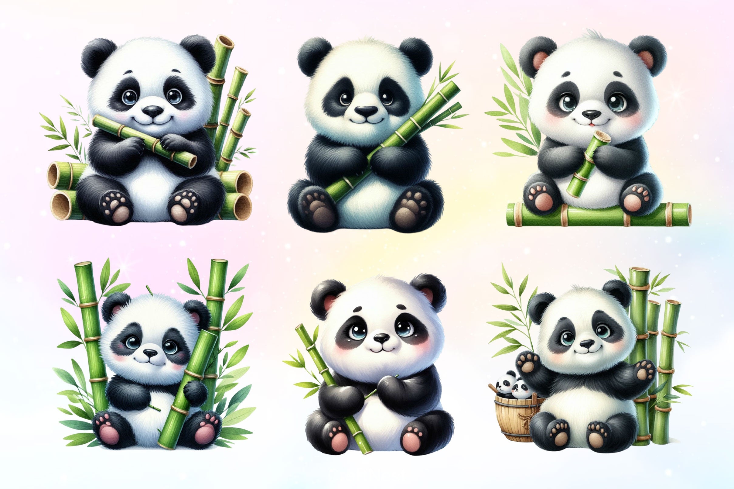 Panda With Bamboo Clipart Bundle - CraftNest - Digital Crafting and Art
