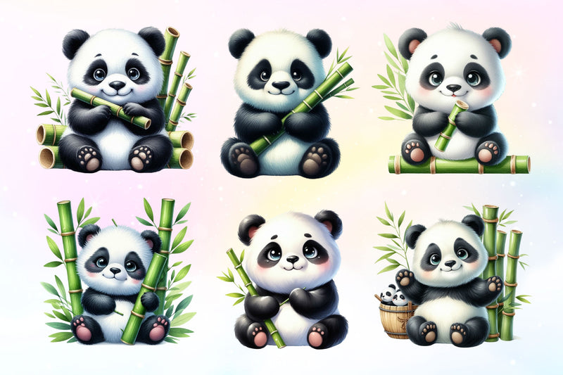 Panda With Bamboo Clipart Bundle - CraftNest - Digital Crafting and Art