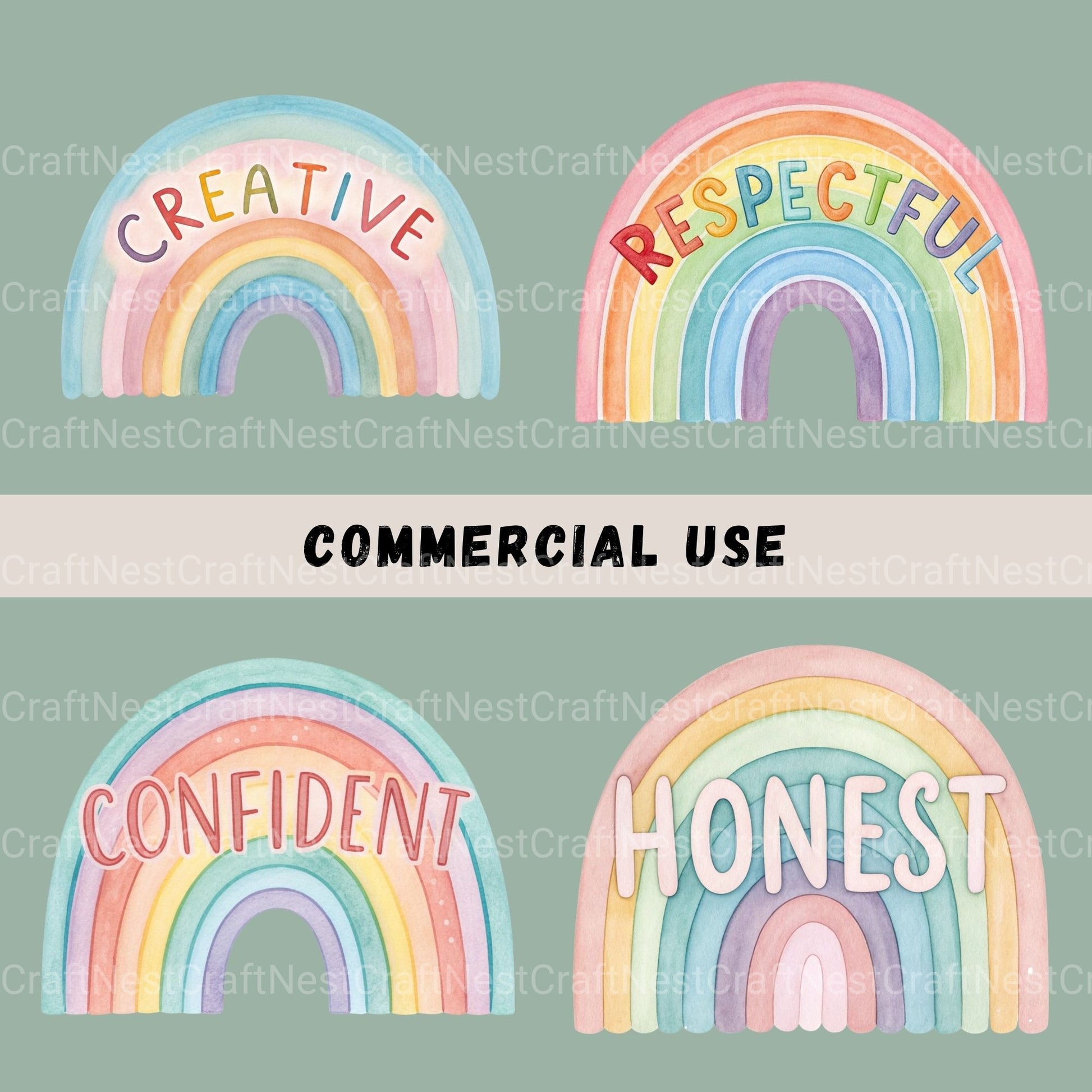 Rainbows Positive Words Clipart Bundle - CraftNest - Digital Crafting and Art