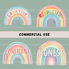 Rainbows Positive Words Clipart Bundle - CraftNest - Digital Crafting and Art