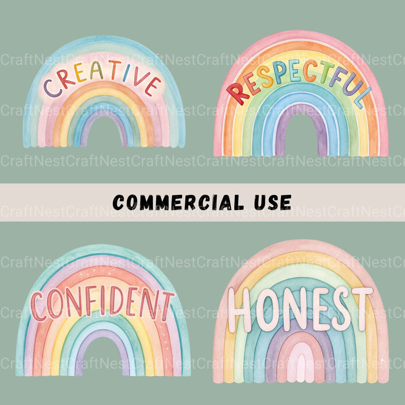 Rainbows Positive Words Clipart Bundle - CraftNest - Digital Crafting and Art