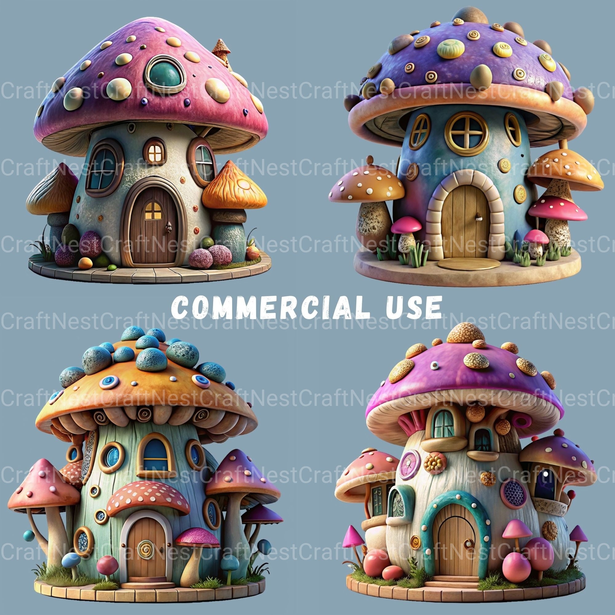 3D Mushroom Houses Clipart Bundle - CraftNest - Digital Crafting and Art
