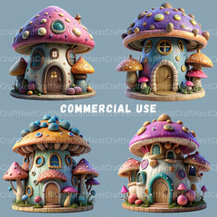 3D Mushroom Houses Clipart Bundle - CraftNest - Digital Crafting and Art