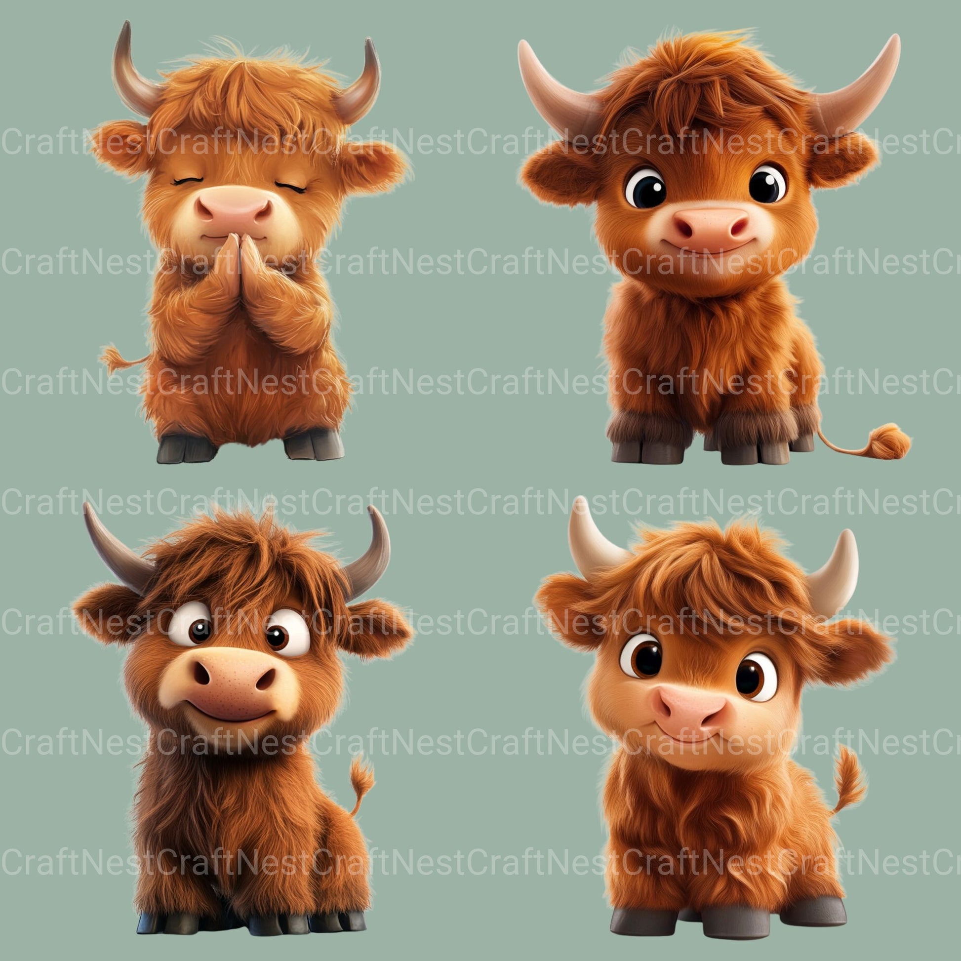 Highland Cows Clipart Bundle 2 - CraftNest - Digital Crafting and Art