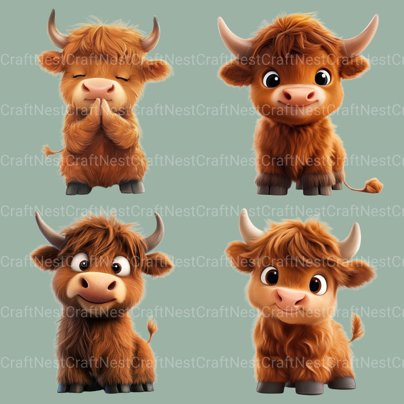 Highland Cows Clipart Bundle 2 - CraftNest - Digital Crafting and Art