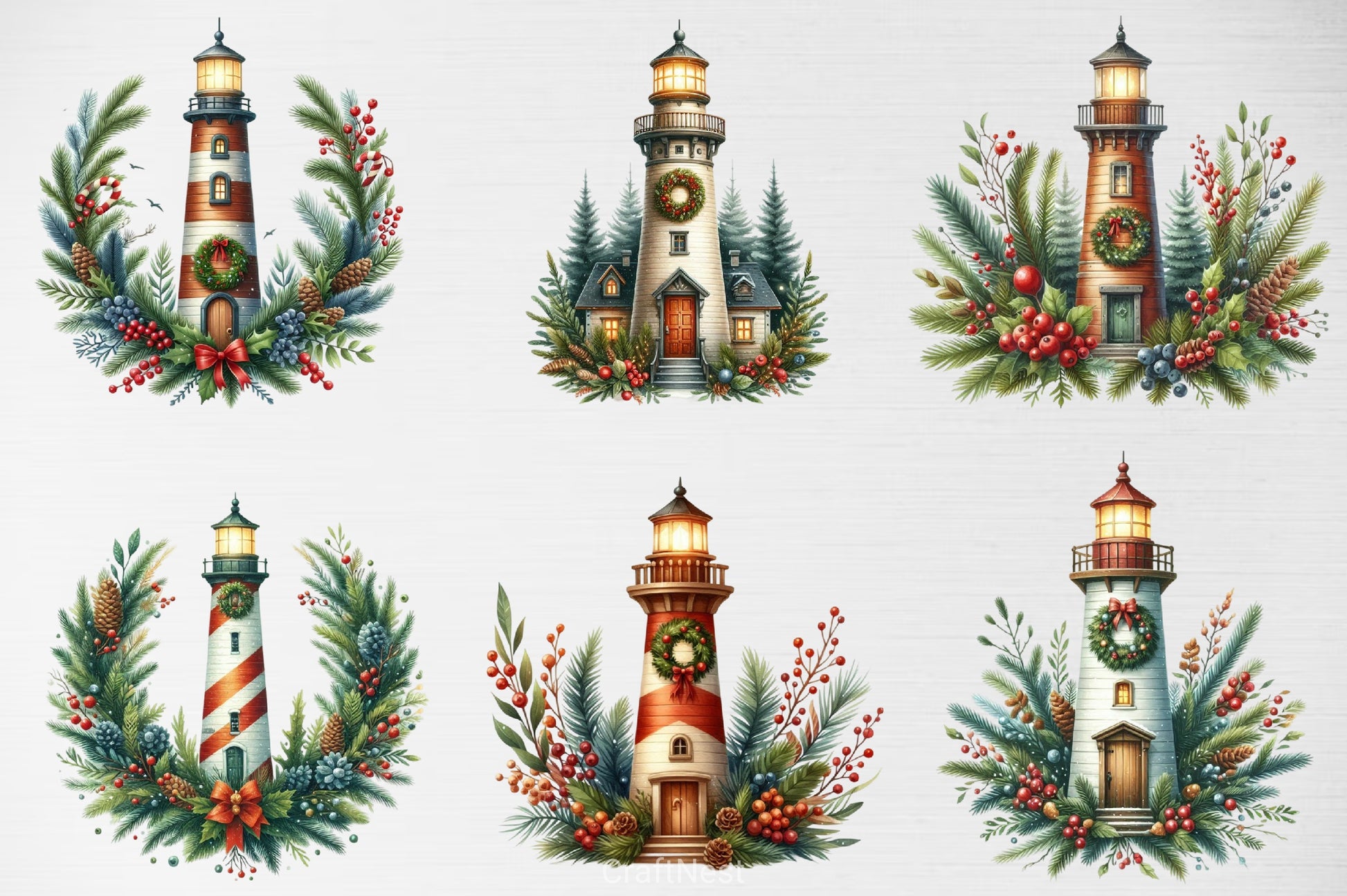 Christmas Lighthouse Clipart Bundle 2 - CraftNest - Digital Crafting and Art