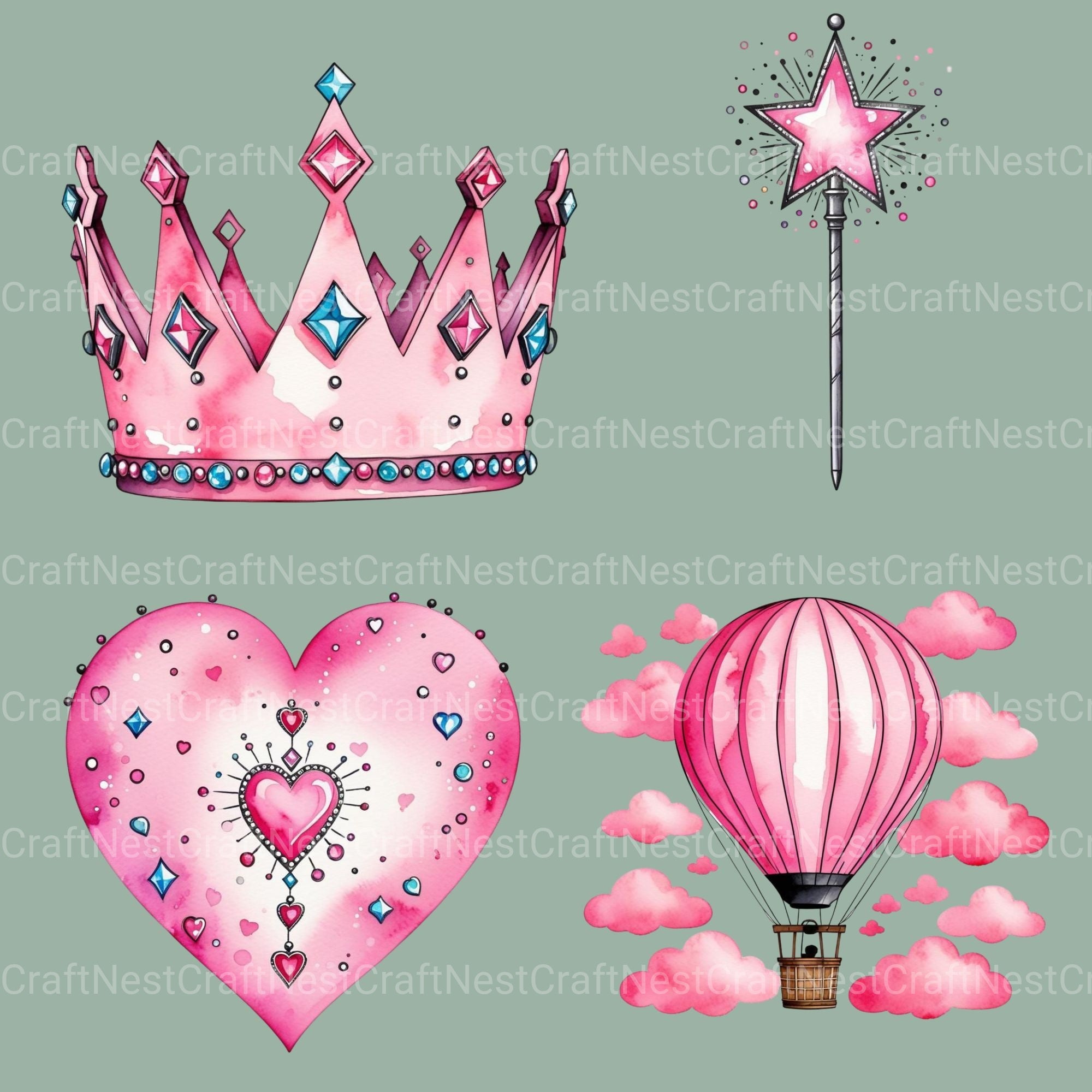 Pink Princess Clipart Bundle - CraftNest - Digital Crafting and Art