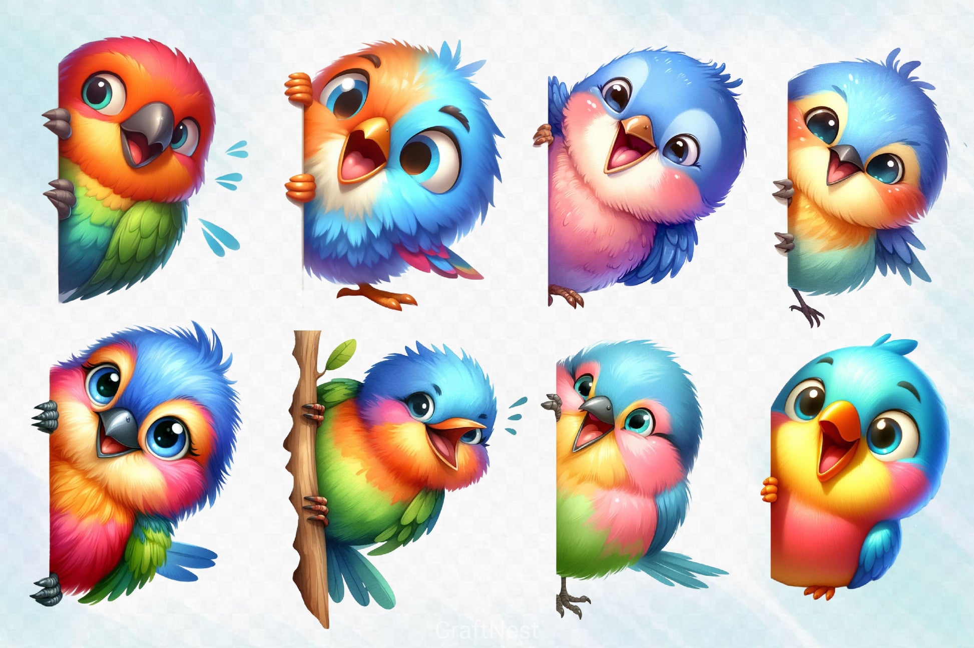 Funny Bird Peeking Around Corner Clipart Bundle - CraftNest - Digital Crafting and Art