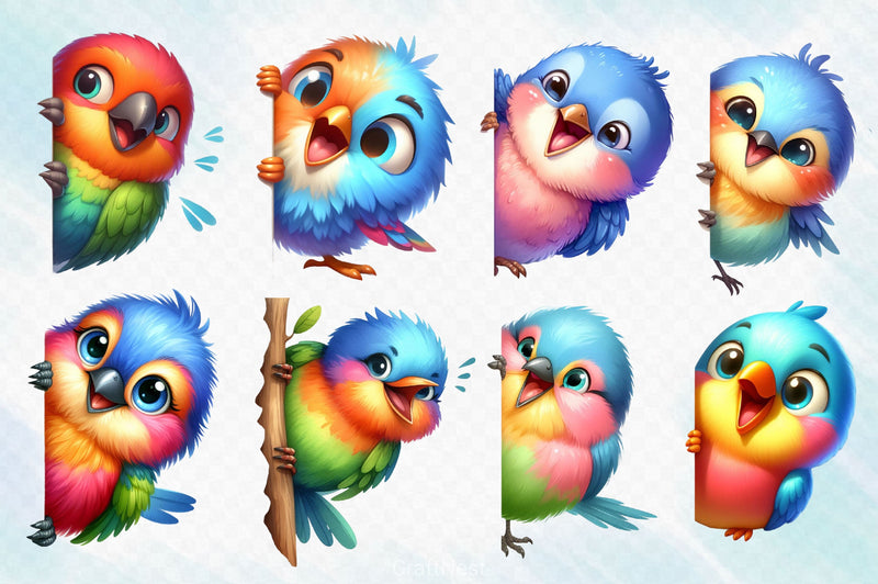 Funny Bird Peeking Around Corner Clipart Bundle - CraftNest - Digital Crafting and Art
