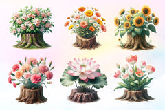 Planting Floral Stumps Clipart Bundle - CraftNest - Digital Crafting and Art