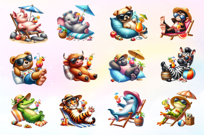 Summer Cocktail And Animals Clipart Bundle - CraftNest - Digital Crafting and Art