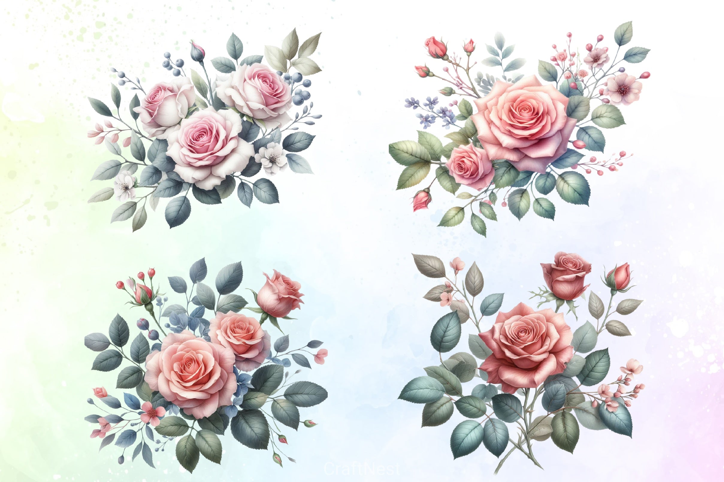 Pink Roses Clipart Bundle - CraftNest - Digital Crafting and Art