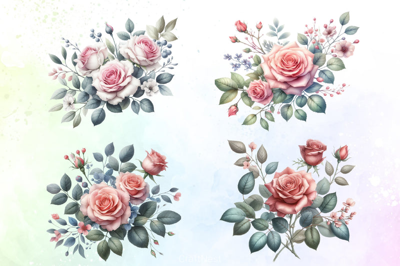 Pink Roses Clipart Bundle - CraftNest - Digital Crafting and Art