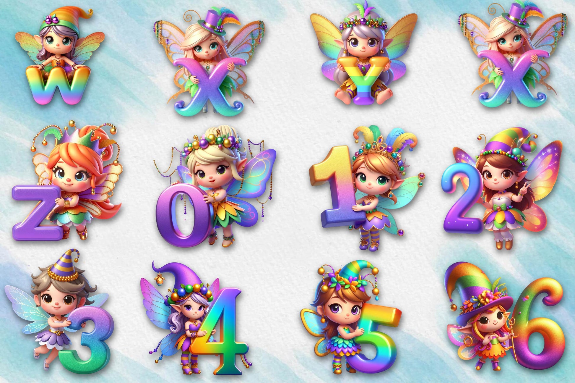 Mardi Gras Fairy Alphabet Clipart Bundle - CraftNest - Digital Crafting and Art