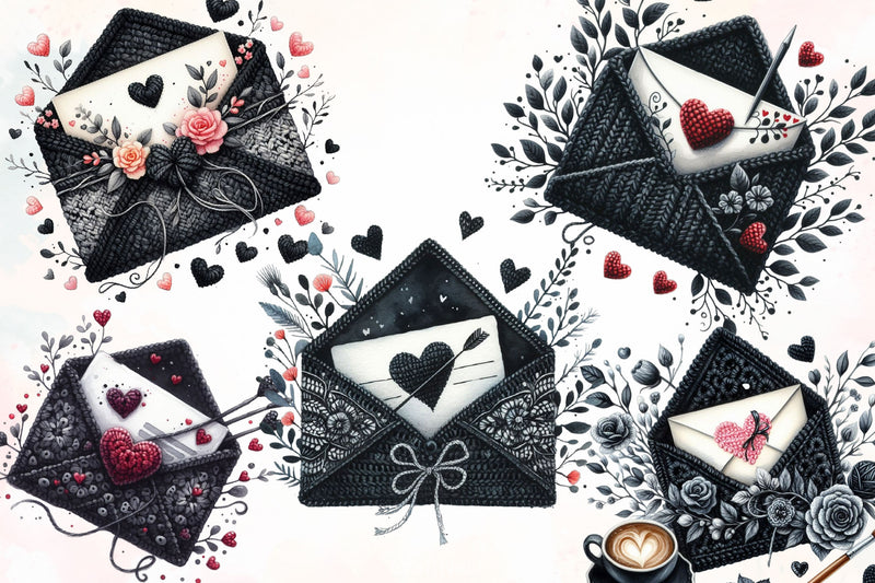 Black Valentine Crochet Envelopes Bundle - CraftNest - Digital Crafting and Art