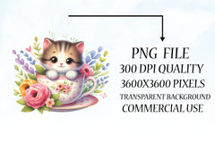 Floral Kitten Cup Clipart Bundle - CraftNest - Digital Crafting and Art