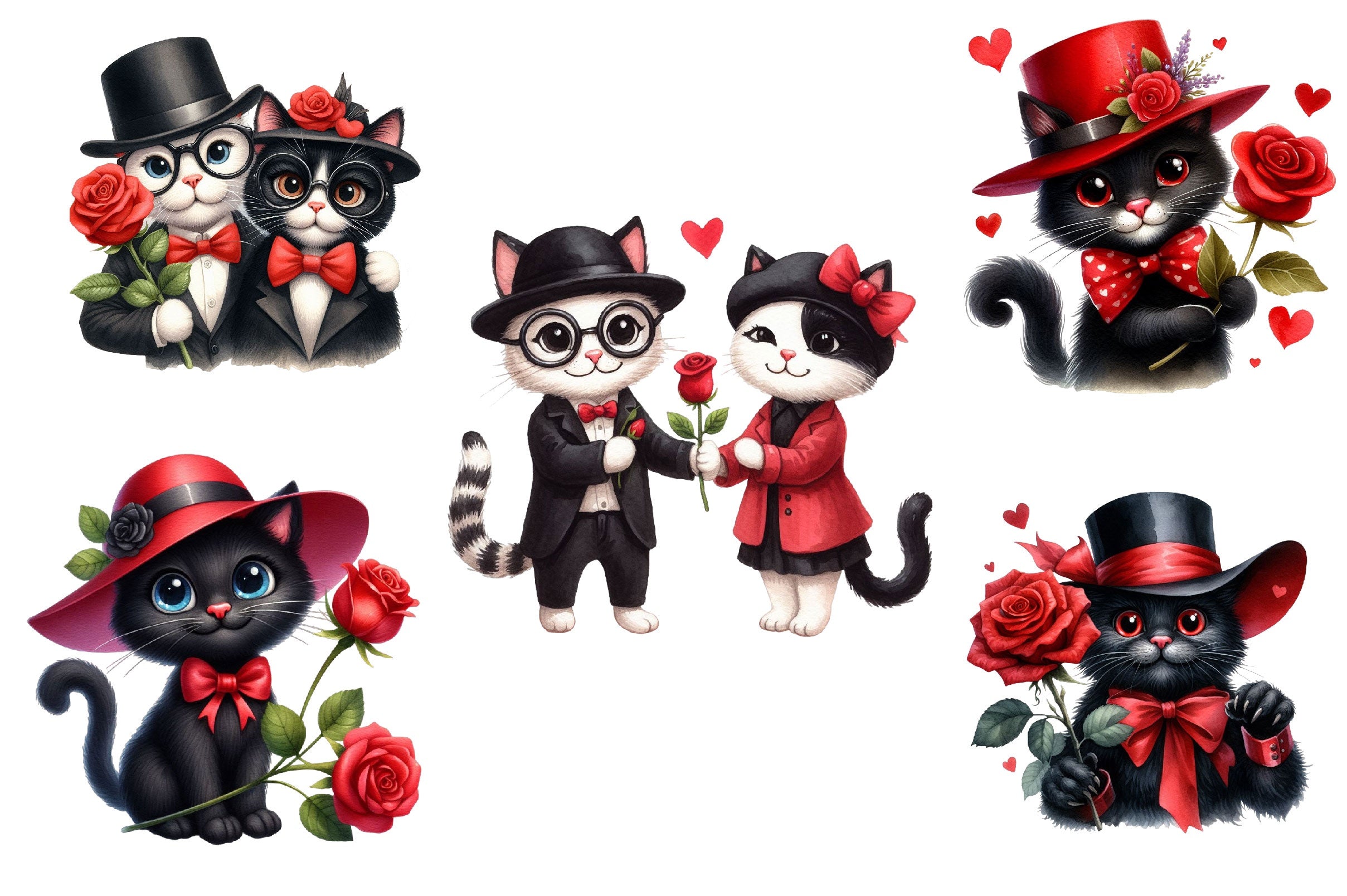 Valentines Black Cat Clipart Bundle 2 - CraftNest - Digital Crafting and Art