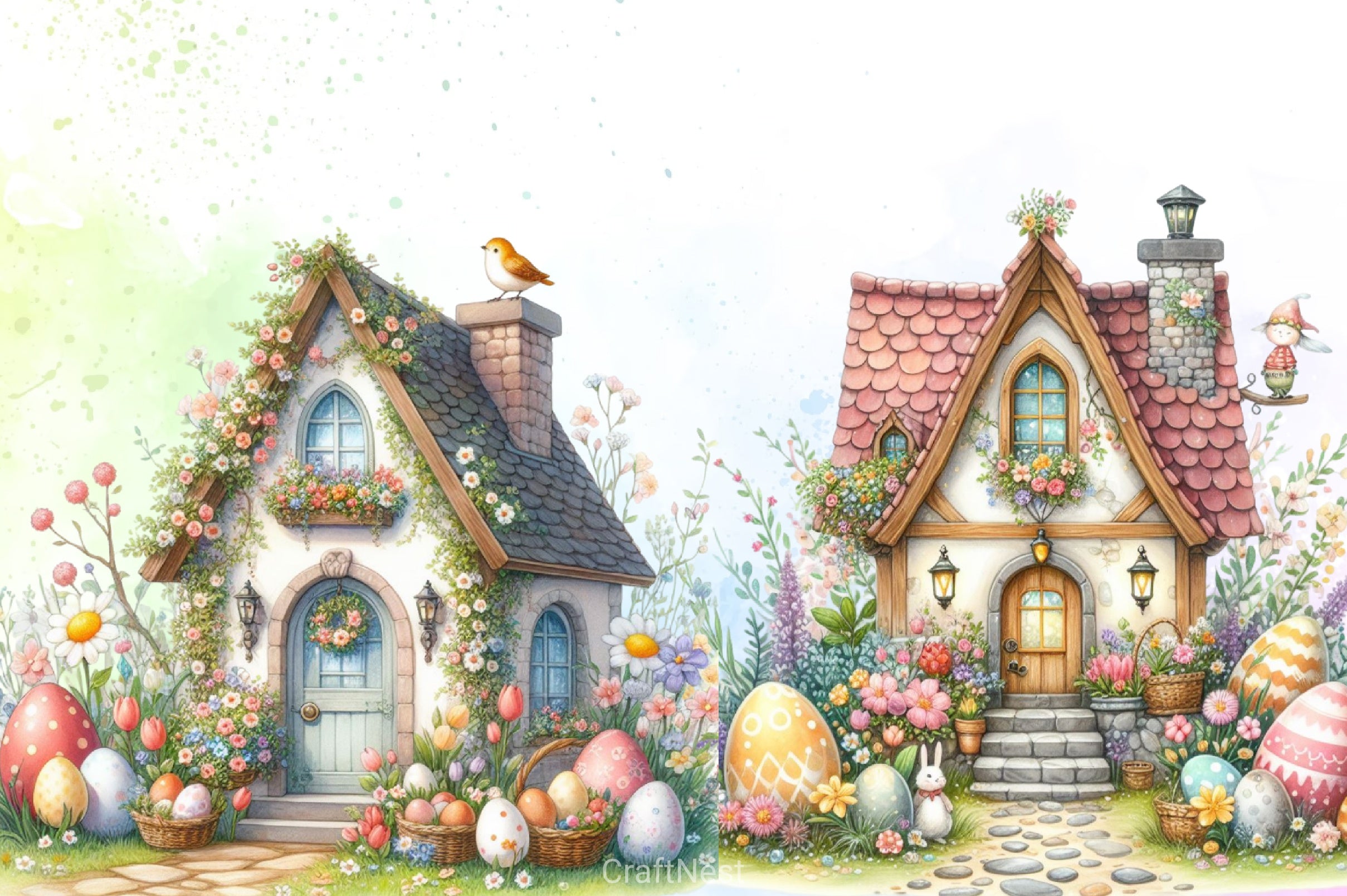 Cute Easter Eggs House Clipart Bundle - CraftNest - Digital Crafting and Art