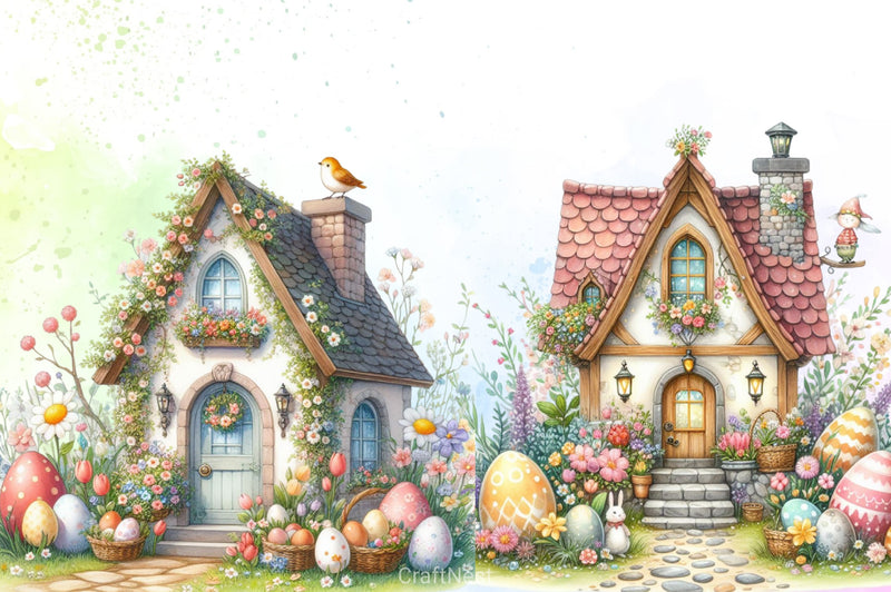 Cute Easter Eggs House Clipart Bundle - CraftNest - Digital Crafting and Art