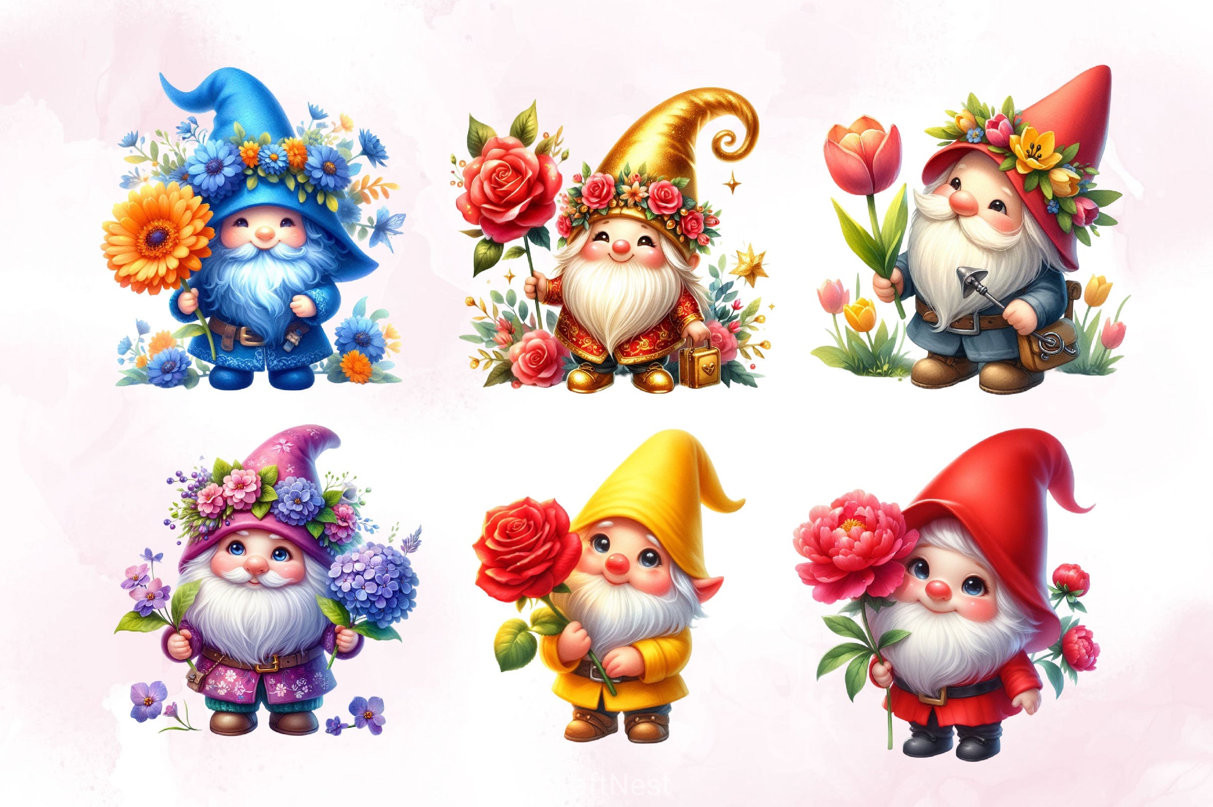 Floral Gnomes Clipart Bundle 2 - CraftNest - Digital Crafting and Art