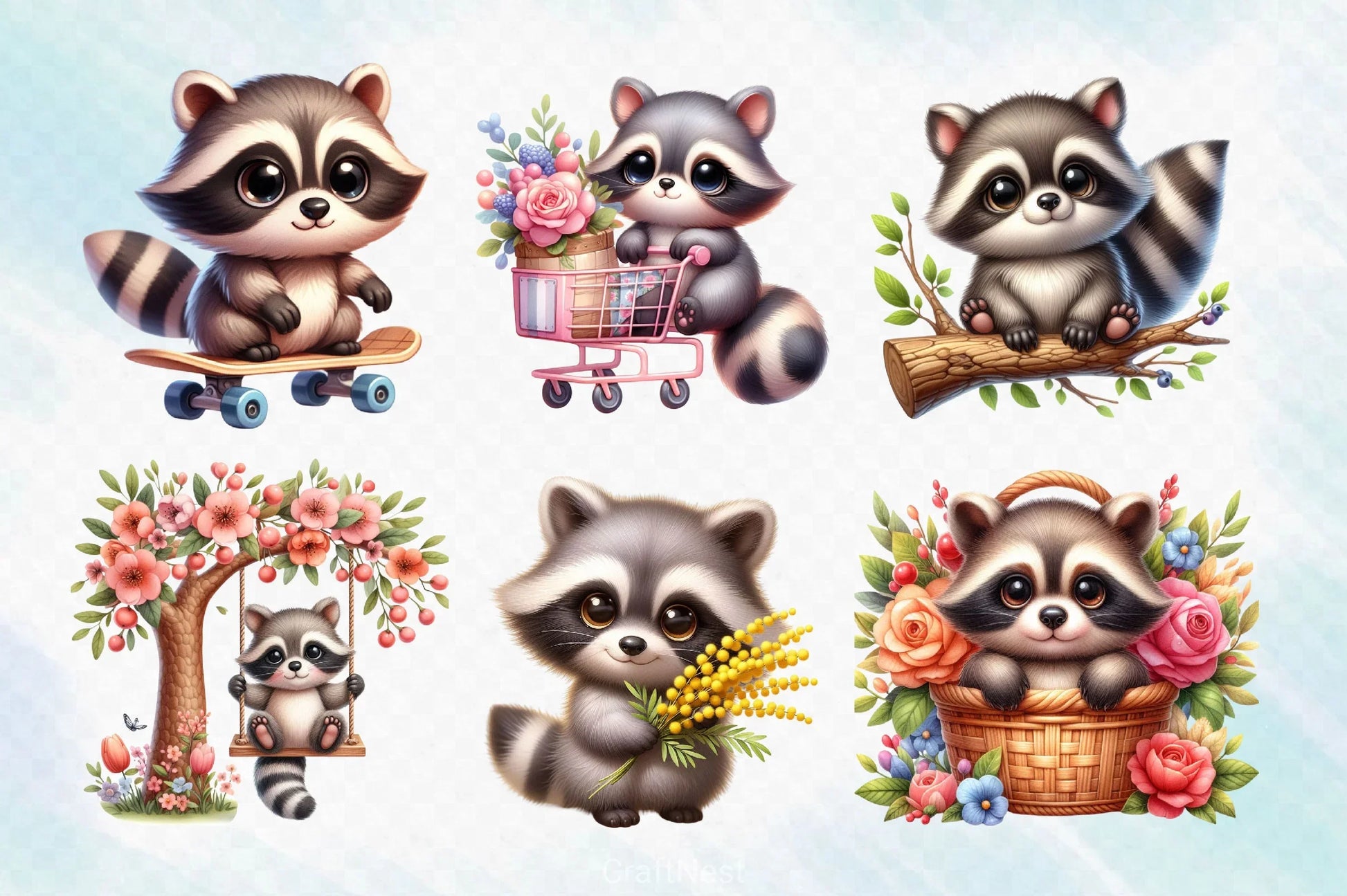 Cute Raccoon Clipart Bundle 2 - CraftNest - Digital Crafting and Art